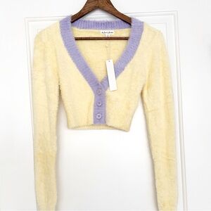 NWT For Love and Lemons Yellow Purple Cropped Cardigan XS